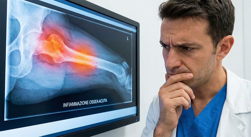 medico guarda schermo con raffigurato osso infiammato con edema
